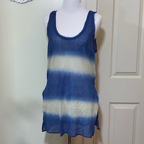 New Free People Joni Maxi Tank Mesh Top Out to Sea Blue Airy Sheer Cover Up - Picture 3 of 5